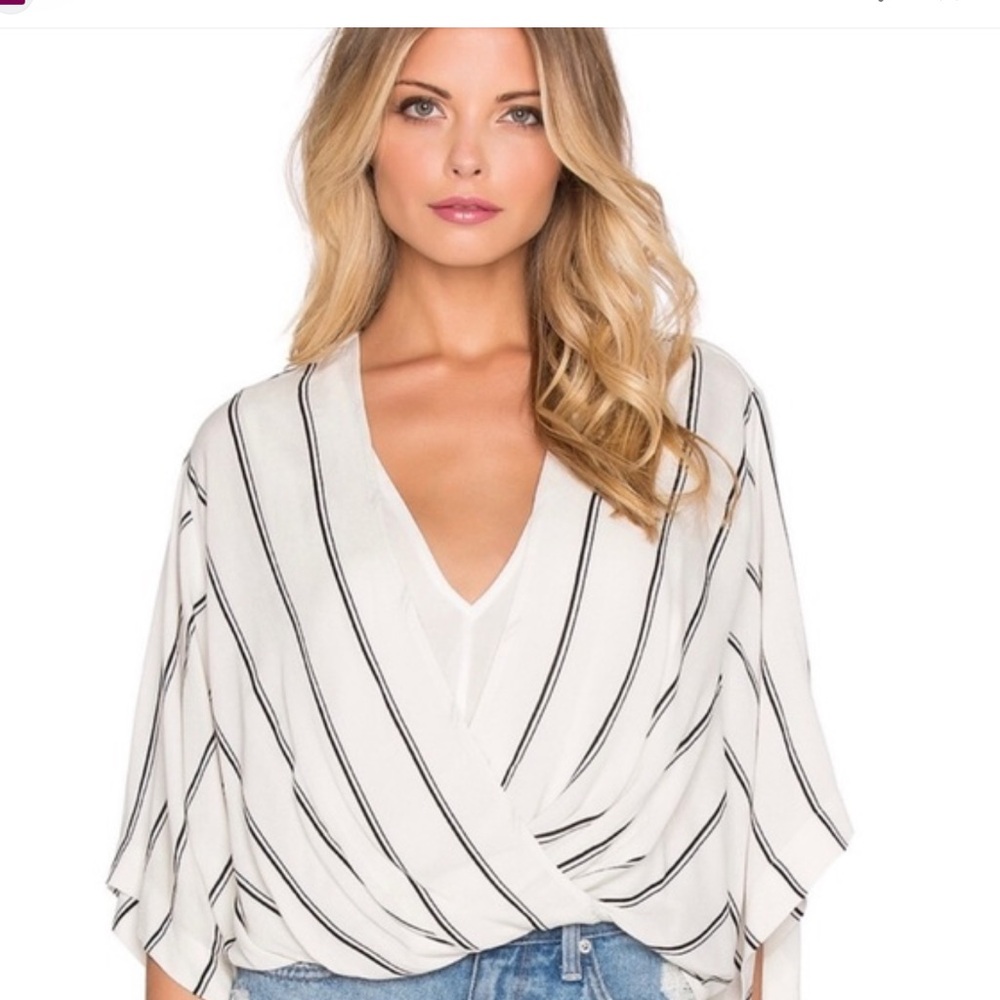 Free People Sleepy Time Bat Wing Black and White Striped Blouse